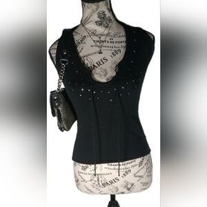 WOW Couture Black Rhinestone Halter Bandage Top M